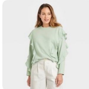 Mint Green Ruffle Sweatshirt